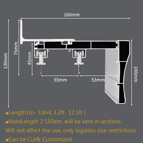 Integrated Pulley Curtain Rod 380Cm Sliding Double Track System Silent Operation Seamless Design Perfect for Home & Office Window Treatments.,Blanco-220cm/86.6in/7.2ft in Kuwait