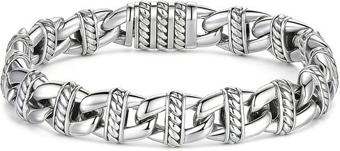 Italian Handmade Sterling Silver Mens Bracelets | Solid S925 Chain Bracelets | Men's Silver Bracelet Gift for Dad, Boyfriend, Son, My Man (8.6" Hemp Rope) in Saudi Arabia