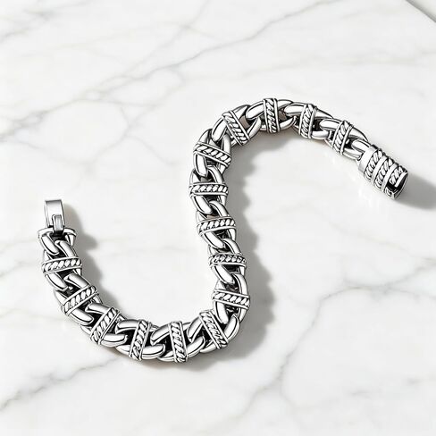 Italian Handmade Sterling Silver Mens Bracelets | Solid S925 Chain Bracelets | Men's Silver Bracelet Gift for Dad, Boyfriend, Son, My Man (8.6" Hemp Rope) in Saudi Arabia