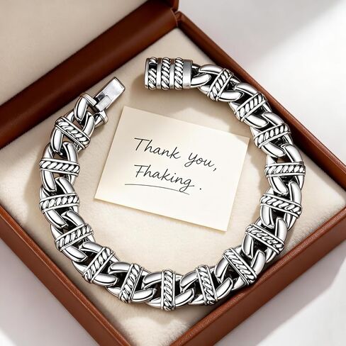 Italian Handmade Sterling Silver Mens Bracelets | Solid S925 Chain Bracelets | Men's Silver Bracelet Gift for Dad, Boyfriend, Son, My Man (8.6" Hemp Rope) in Saudi Arabia