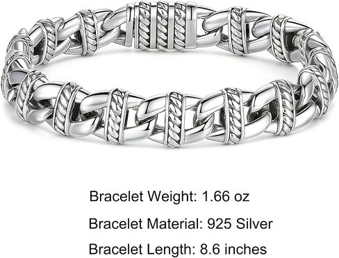 Italian Handmade Sterling Silver Mens Bracelets | Solid S925 Chain Bracelets | Men's Silver Bracelet Gift for Dad, Boyfriend, Son, My Man (8.6" Hemp Rope) in Saudi Arabia