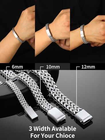 ChainsHouse Bracelet for Men, 316L Stainless Steel Franco Cuban Link Chain Bracelet with Sturdy Clasp, 6/10/12MM Widths, 7.5/8.3/9 Inch Lengths, Gift for Husband or Dad in Kuwait
