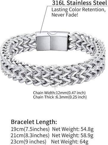 ChainsHouse Bracelet for Men, 316L Stainless Steel Franco Cuban Link Chain Bracelet with Sturdy Clasp, 6/10/12MM Widths, 7.5/8.3/9 Inch Lengths, Gift for Husband or Dad in Kuwait