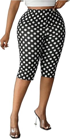 Milumia Women's Plus Size Polka Dots Capri Leggings High Waisted Skinny Knee Length Shorts in Kuwait