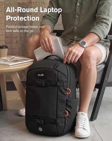 Tolaccea Travel Backpack 30L Laptop Carry On TSA Approved for Commute Trips | 100% RPET Recycled Fabric | EVA-cushioned Laptop Protection | TSA 180° Lay-flat Opening | Reinforced Stability Base Panel in Saudi Arabia