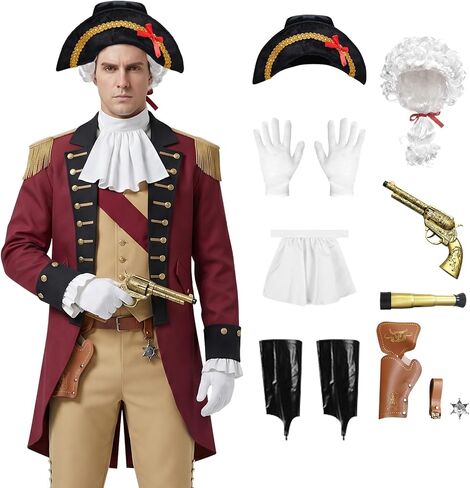 Founding Father Costume, Revolution Colonial Uniform with Wig Hat, Revolutionary War 18th Century Mens Outfit in Saudi Arabia