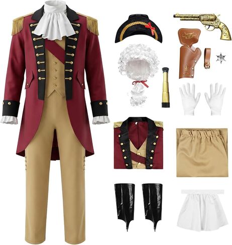 Founding Father Costume, Revolution Colonial Uniform with Wig Hat, Revolutionary War 18th Century Mens Outfit in Saudi Arabia