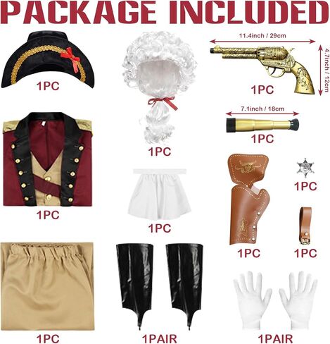 Founding Father Costume, Revolution Colonial Uniform with Wig Hat, Revolutionary War 18th Century Mens Outfit in Saudi Arabia