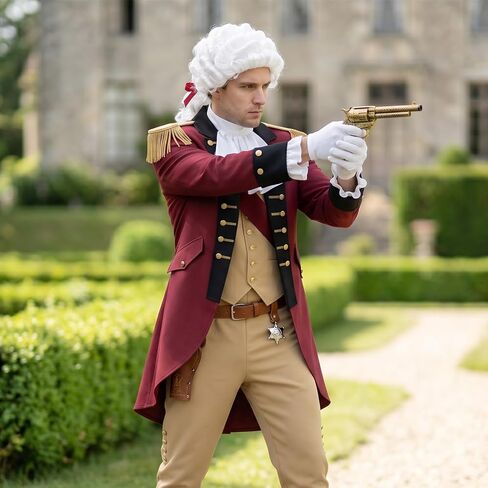 Founding Father Costume, Revolution Colonial Uniform with Wig Hat, Revolutionary War 18th Century Mens Outfit in Saudi Arabia