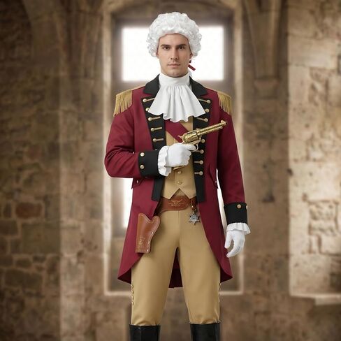 Founding Father Costume, Revolution Colonial Uniform with Wig Hat, Revolutionary War 18th Century Mens Outfit in Saudi Arabia