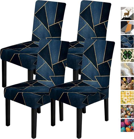 ANNA QUEEN Geometric Print Dining Chair Covers Set of 4,Stretch Fit Washable Elastic Slipcovers,Removable Furniture Protector for Kitchen Dining Room Chairs in Saudi Arabia