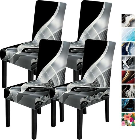 ANNA QUEEN Geometric Print Dining Chair Covers Set of 4,Stretch Fit Washable Elastic Slipcovers,Removable Furniture Protector for Kitchen Dining Room Chairs in Saudi Arabia