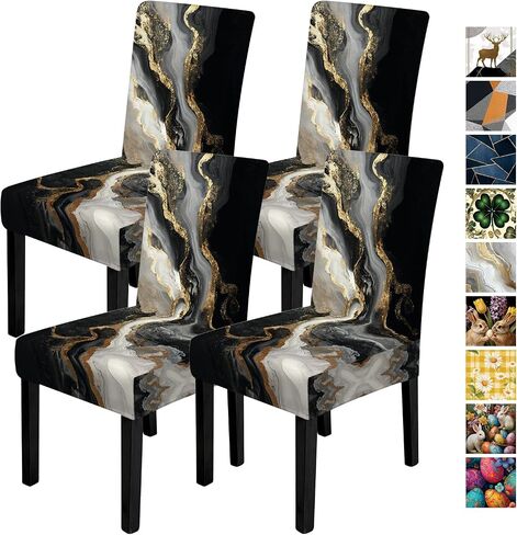 ANNA QUEEN Geometric Print Dining Chair Covers Set of 4,Stretch Fit Washable Elastic Slipcovers,Removable Furniture Protector for Kitchen Dining Room Chairs in Saudi Arabia