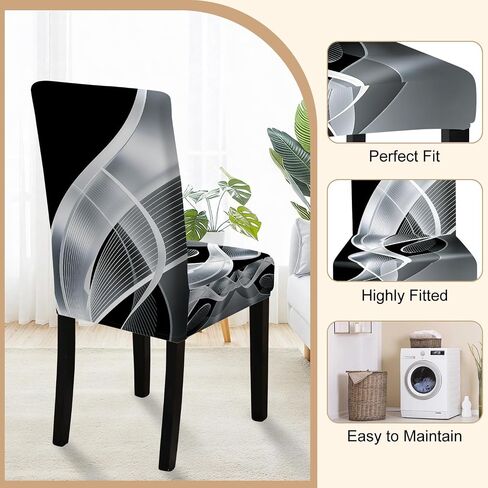 ANNA QUEEN Geometric Print Dining Chair Covers Set of 4,Stretch Fit Washable Elastic Slipcovers,Removable Furniture Protector for Kitchen Dining Room Chairs in Saudi Arabia