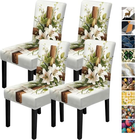 ANNA QUEEN Geometric Print Dining Chair Covers Set of 4,Stretch Fit Washable Elastic Slipcovers,Removable Furniture Protector for Kitchen Dining Room Chairs in Saudi Arabia
