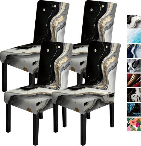ANNA QUEEN Geometric Print Dining Chair Covers Set of 4,Stretch Fit Washable Elastic Slipcovers,Removable Furniture Protector for Kitchen Dining Room Chairs in Saudi Arabia
