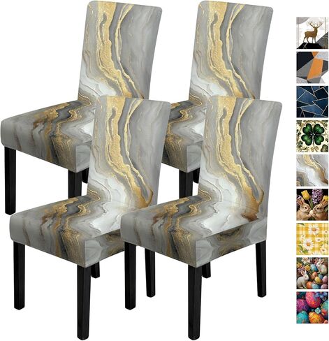ANNA QUEEN Geometric Print Dining Chair Covers Set of 4,Stretch Fit Washable Elastic Slipcovers,Removable Furniture Protector for Kitchen Dining Room Chairs in Saudi Arabia