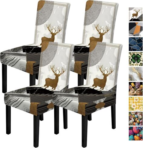 ANNA QUEEN Geometric Print Dining Chair Covers Set of 4,Stretch Fit Washable Elastic Slipcovers,Removable Furniture Protector for Kitchen Dining Room Chairs in Saudi Arabia
