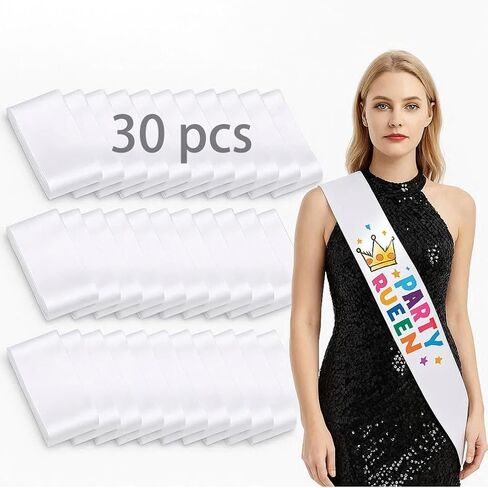 30 Pcs White Blank Satin Sashes for Pageants, Sublimation Blanks Plain Sash to Decorate, 2026 Senior Sash for Birthday, Homecoming, Prom, Wedding, Party in Saudi Arabia
