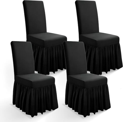 Long Skirt Dining Chair Covers Set of 4, Stretch Spandex Parsons Chair Slipcover with Skirt Washable Elegant Dining Room Chair Covers for Party/Wedding/Banquet/Kitchen (Beige, 4 Pcs) in Saudi Arabia