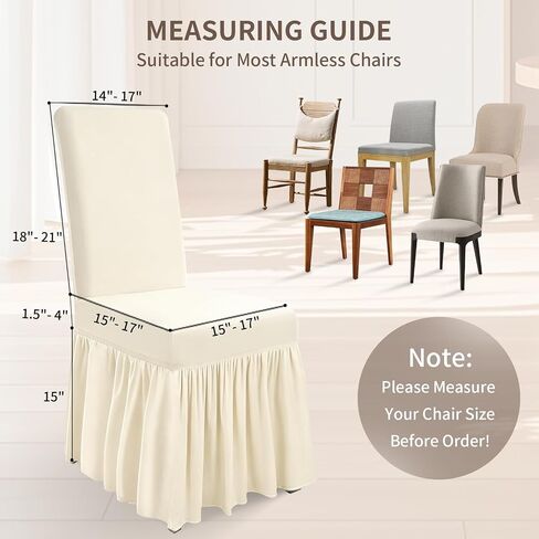 Long Skirt Dining Chair Covers Set of 4, Stretch Spandex Parsons Chair Slipcover with Skirt Washable Elegant Dining Room Chair Covers for Party/Wedding/Banquet/Kitchen (Beige, 4 Pcs) in Saudi Arabia