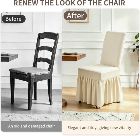Long Skirt Dining Chair Covers Set of 4, Stretch Spandex Parsons Chair Slipcover with Skirt Washable Elegant Dining Room Chair Covers for Party/Wedding/Banquet/Kitchen (Beige, 4 Pcs) in Saudi Arabia