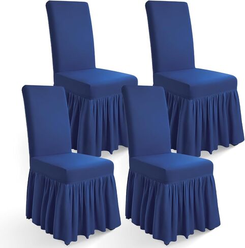 Long Skirt Dining Chair Covers Set of 4, Stretch Spandex Parsons Chair Slipcover with Skirt Washable Elegant Dining Room Chair Covers for Party/Wedding/Banquet/Kitchen (Beige, 4 Pcs) in Saudi Arabia
