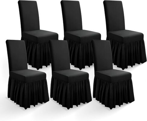 Long Skirt Dining Chair Covers Set of 4, Stretch Spandex Parsons Chair Slipcover with Skirt Washable Elegant Dining Room Chair Covers for Party/Wedding/Banquet/Kitchen (Beige, 4 Pcs) in Saudi Arabia