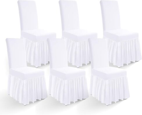 Long Skirt Dining Chair Covers Set of 4, Stretch Spandex Parsons Chair Slipcover with Skirt Washable Elegant Dining Room Chair Covers for Party/Wedding/Banquet/Kitchen (Beige, 4 Pcs) in Saudi Arabia