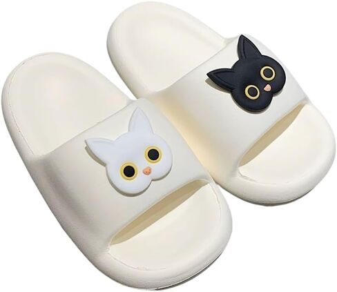Cat Cartoon EVA Slide Slippers One Piece Non Slip Soft Sole Cute Black White Couple Design For Indoor Outdoor Home Bathroom in Kuwait