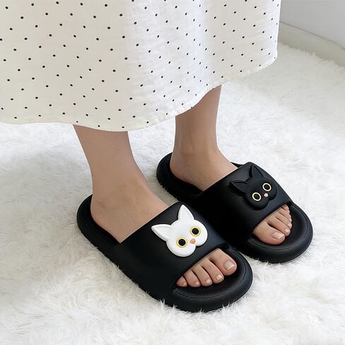 Cat Cartoon EVA Slide Slippers One Piece Non Slip Soft Sole Cute Black White Couple Design For Indoor Outdoor Home Bathroom in Kuwait