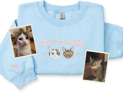 Custom Pet Portrait Varsity Name Embroidered Sweatshirt with EST Year – Gift Pet Parents Birthday Lover in Saudi Arabia