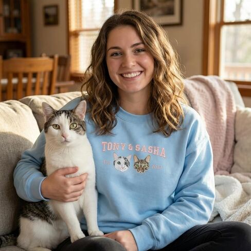 Custom Pet Portrait Varsity Name Embroidered Sweatshirt with EST Year – Gift Pet Parents Birthday Lover in Saudi Arabia