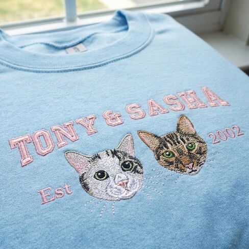 Custom Pet Portrait Varsity Name Embroidered Sweatshirt with EST Year – Gift Pet Parents Birthday Lover in Saudi Arabia