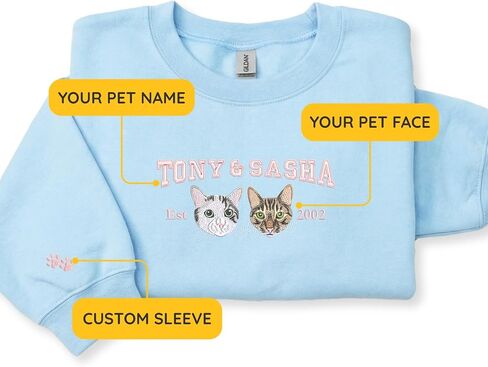 Custom Pet Portrait Varsity Name Embroidered Sweatshirt with EST Year – Gift Pet Parents Birthday Lover in Saudi Arabia