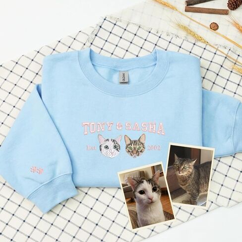 Custom Pet Portrait Varsity Name Embroidered Sweatshirt with EST Year – Gift Pet Parents Birthday Lover in Saudi Arabia