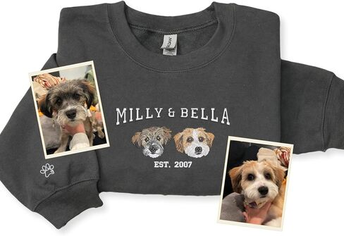 Custom Pet Portrait Varsity Name Embroidered Sweatshirt with EST Year – Gift Pet Parents Birthday Lover in Saudi Arabia