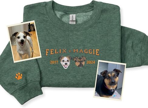 Custom Pet Portrait Varsity Name Embroidered Sweatshirt with EST Year – Gift Pet Parents Birthday Lover in Saudi Arabia