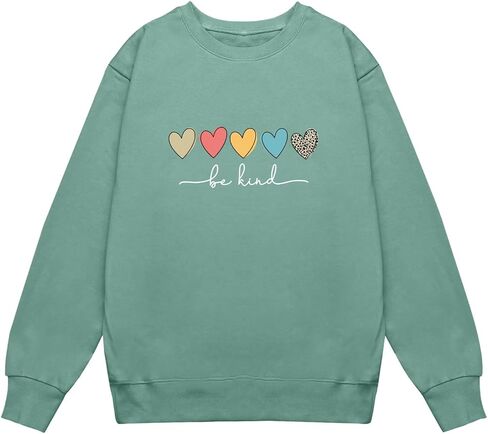 Women Long Sleeve Graphic Oversized Pullover Cute Drop Shloulder Sweatshirts Light Green Large in Kuwait