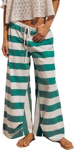 MSBESYOR Striped Lounge Pants for Women Summer Beach Trousers Drawstring Wide Leg Color Block Pants Casual Vacation in Saudi Arabia
