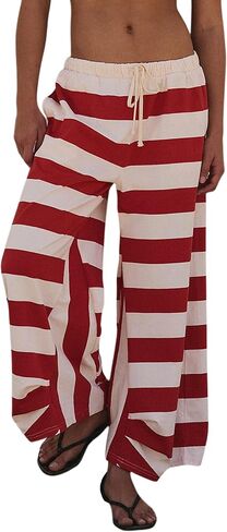 MSBESYOR Striped Lounge Pants for Women Summer Beach Trousers Drawstring Wide Leg Color Block Pants Casual Vacation in Saudi Arabia