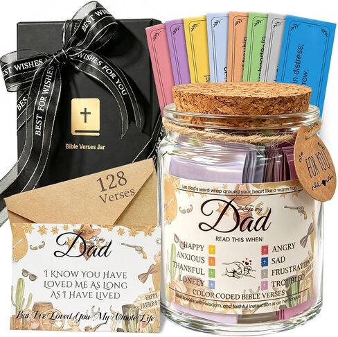 Bible Verse Jars Fathers Day Gift for Dad, Men, Husband - Read Me When Bible Verses Jar with 128 Scripture Prayer Cards for 8 Emotions Color, Christian Decorative Religious Birthday Gifts Ideas in Saudi Arabia