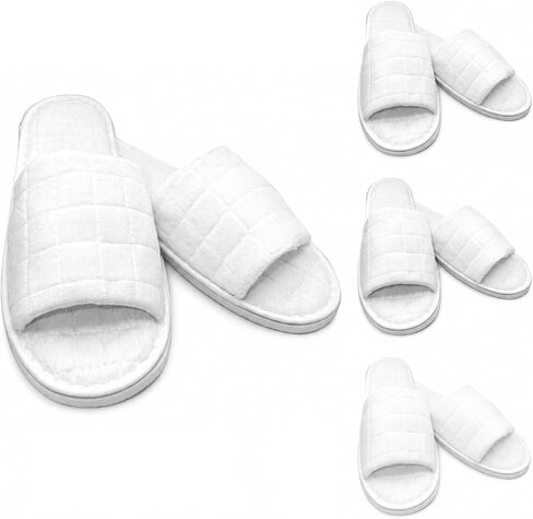 Fredi & Sons 4 Pairs Luxury Disposable Guest Slippers, Thick Cushioned Open-Toe Hotel Spa Slippers, 12 Inch Premium Indoor House Slippers for Guests, Airbnb, Vacation Rentals, Hotels, Salons & Home in Kuwait
