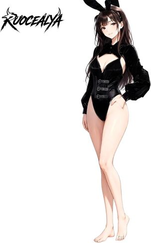 Sexy Bunny Girl Cosplay Lingerie – PU Leather High Cut Leotard with Tailcoat & Rabbit Ears, 3-Piece Set, One Size Fits Up to US S-M Black in Kuwait