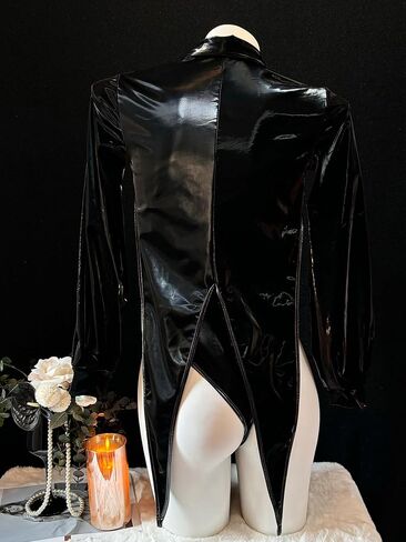 Sexy Bunny Girl Cosplay Lingerie – PU Leather High Cut Leotard with Tailcoat & Rabbit Ears, 3-Piece Set, One Size Fits Up to US S-M Black in Kuwait