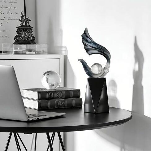 Gold Feather Statue Home Decor-Modern Office Desktop & Living Room Shelf Sculpture -Containing Crystal Balls (Blue) in Saudi Arabia