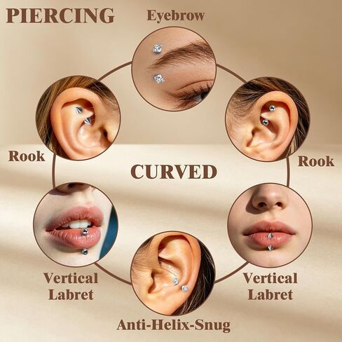 Surgical Steel 16G Eyebrow Ring Internal Thread Curved Barbell Tiny Eyebrow Jewelry for Vertical Labret Lip Rook Small Belly Button Eyebrow Piercings Jewelry for Women Men (6/8/10/12mm) in Saudi Arabia
