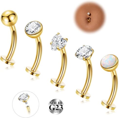 5PCS 14G G23 Pure Titanium Floating Belly Button Rings for Women Hypoallergenic Flat Back Petite Belly Ring CZ Opal Curved Navel Rings Internally Threaded Navel Piercing Jewelry 6-16MM in Saudi Arabia