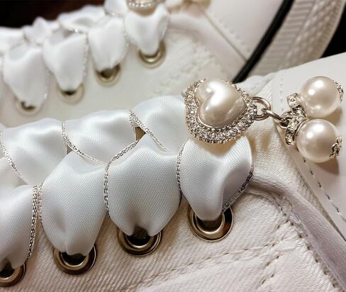Fashionable Satin Ribbon Shoe Laces with Bling Pearl Charms for Girls & Women in Saudi Arabia
