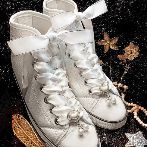 Fashionable Satin Ribbon Shoe Laces with Bling Pearl Charms for Girls & Women in Saudi Arabia